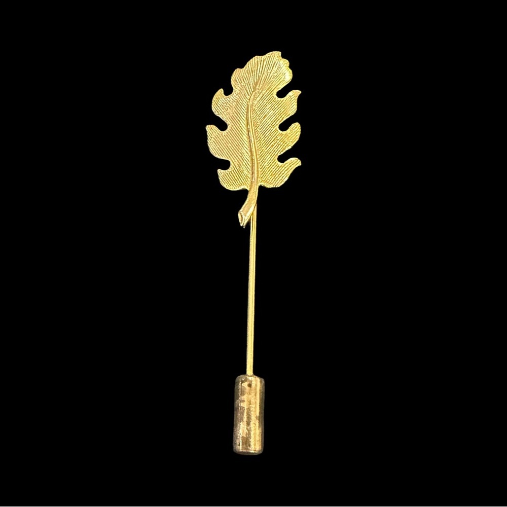Leaf Shaped Stick Pin Vintage Gold Tone 2.5 Inch Length
